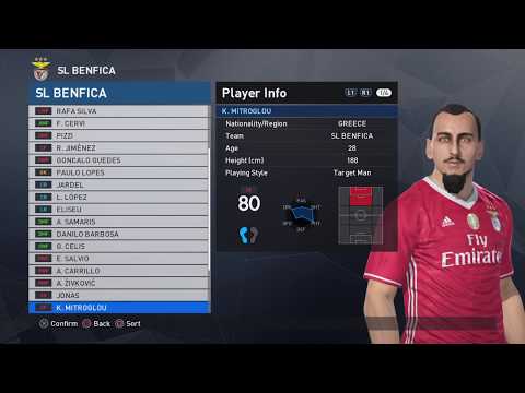 PES 2017 Benfica Lisbon Squad and Skills Pro Evolution Soccer 2017